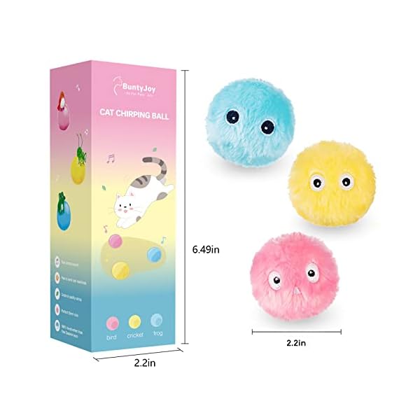 Buntyjoy cat toys, interactive cat toys for indoor cats exercise, 3 pack fluffy plush chirping catnip toys, fun kitty kitten kicker toys - image 4
