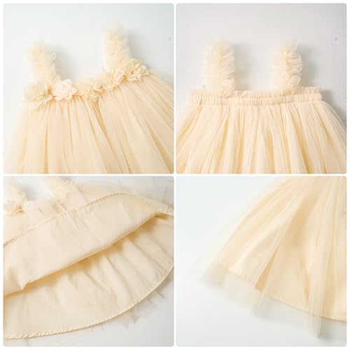 Miipat Robes Bébé Fille Jeune Enfant Princesse Tulle Tutu Robe vec Ceintures de Tête Florale pour Gâteau Cassé Fête d'anniversaire Prise de Photos Mariage Beige 110 3-4 Ans – vue 5