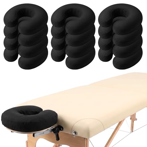 Kuyeyzu 12 Pcs Face Cradle Covers for Massage Table Microfiber Reusable Soft Thicker Massage Face Cradle Cover Bulk Oil Proof Headrest Sheets for Spa Beauty Salons Black 11.4x11.1 Inch