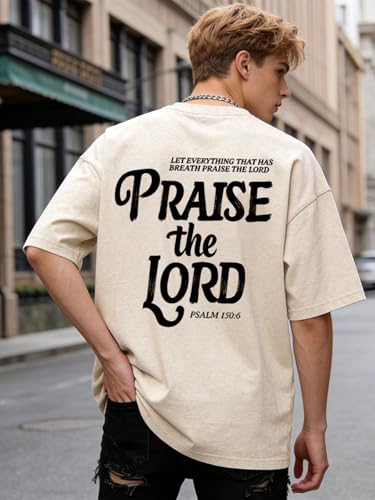 Eatbook Christian Shirts for Men Women Jesus Faith Religious Oversized Shirt Bible Verse Gym Acid Wash Graphic Tees Apricot1 M — view 3