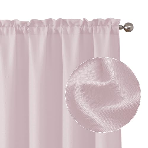 Chyhomenyc Blush Pink Faux Linen Textured Small Cafe Curtains - Light Filtering Short Window Curtains for Bathroom - 30x30 Inch, 2 Pieces - Thumbnail 2