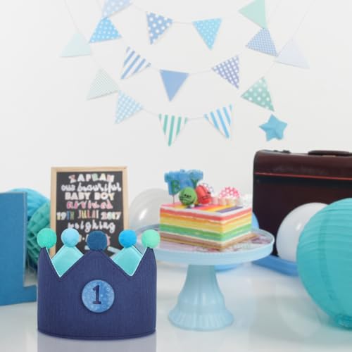 URAQT Kinder Geburtstagskrone, Geburtstagskrone für Jungen und Mädchen, Doppelseitige Wendbare, Kinder Geburtstagsgeschenke, Klett-Buttons mit Auswechselbaren Zahlen von 0-9(Blau+Grün)