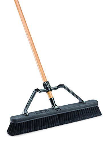 Libman Commercial 847 Smooth Surface Industrial Push Broom with Brace, Wood Handle, 24"