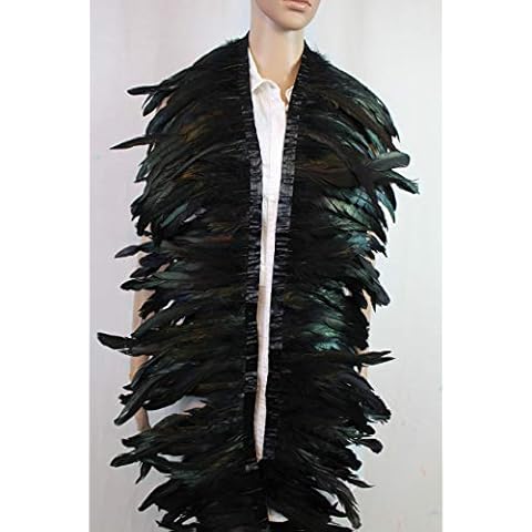 7 Color 2 Yard Long,8-10 inch Height Rooster Coque Feather Fringe Trim, for Skirt Dress Costume Roster Feather Trim (Black) Cover