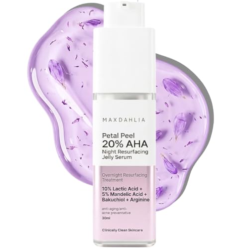 MAXDAHLIA Petal Peel 20% AHA At-Home Peel Serum – Lactic + Mandelic Acid Night Exfoliating Treatment with Bakuchiol for Dark Spots, Fine Lines, Uneven Skin Tone & Acne Marks