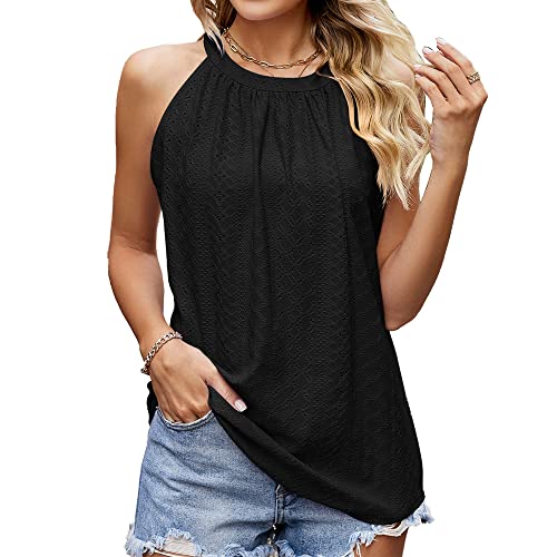 TTPSRY Camiseta sin Mangas para Mujer Blusa con Cuello Halter Hombros Casual Camisola Verano Chaleco Suelto (Negro/L)