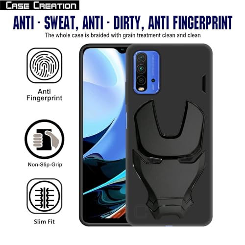 Image of COVERLY Official 3D Touch Feel Trending Avengers Logo Mask Soft Rugged Grip Iron Man Super Power Cartoon Movie Engraved Silicone Matte Back Cover for Xiaomi Redmi 9 Power 2019- Black