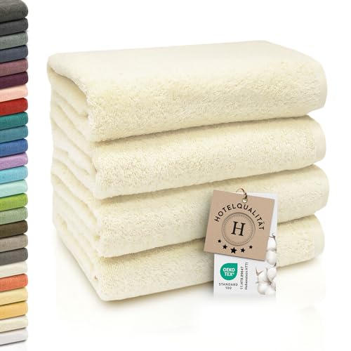 ZOLLNER 4er Set Handtücher - weiche und saugstarke Gästehandtücher - waschbar bis 95°C - Baumwolle - 50x100 cm in Natur