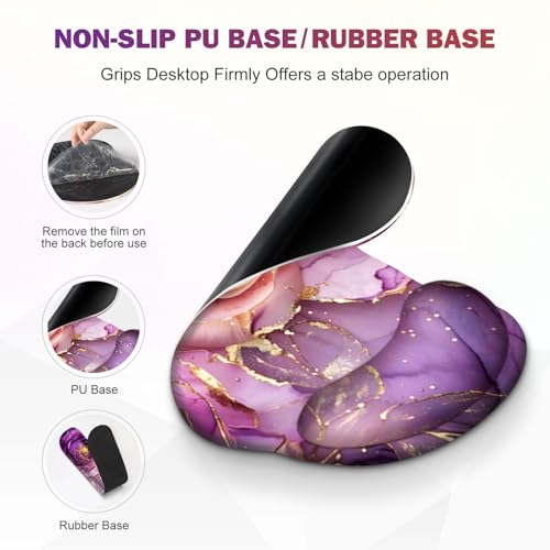 Gaming Mouse Pad, Large Desk Mat, Cute Desk Pad Protector, 4in1 XXL Mousepad + Keyboard Wrist Rest+Mouse Wrist Rest+Coaster Set with Ergonomic Desk Pad for Home Office PC, Marble Rose Purple Flowers - Thumbnail 6