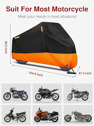 Image of Puroma Motorcycle Cover, XXX-Large Waterproof Motorbike Cover Outdoor Indoor Scooter Shelter Protection with 4 Reflective Strips for Harley Davidson, Honda, Suzuki, Kawasaki, Yamaha