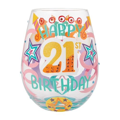 Comparison: Best 21St Birthday Stemless Wine Glasses 1 Enesco Lolita Designs Happy 21st Birthday Hand-Painted Artisan Stemless Wine Glass