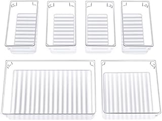 InnoGear Makeup Drawer Organiser 6 Packs Desk Drawer Organisers Fridge Trays Organizer with 3-Size Clear Plastic Storage Boxes Divider for Kitchen Bathroom Office Stationery