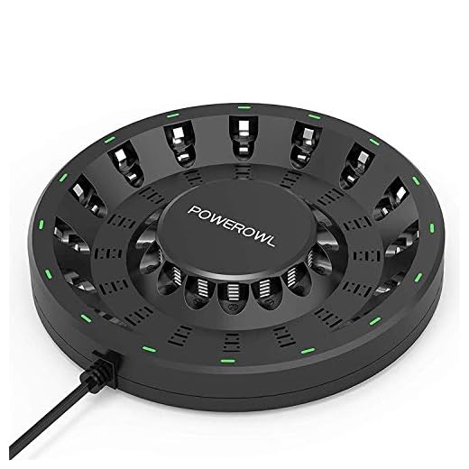 POWEROWL Cargador de Pilas Recargables AA AAA con 16 Ranuras para Ni-MH Ni-CD Baterías Recargables