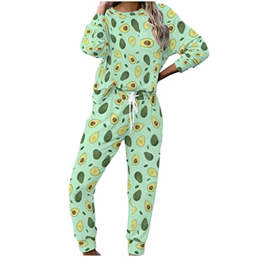 kikomia Winter Pyjamas für Damen Grün Avocado Früchte Lounge Nachtwäsche White S Cover