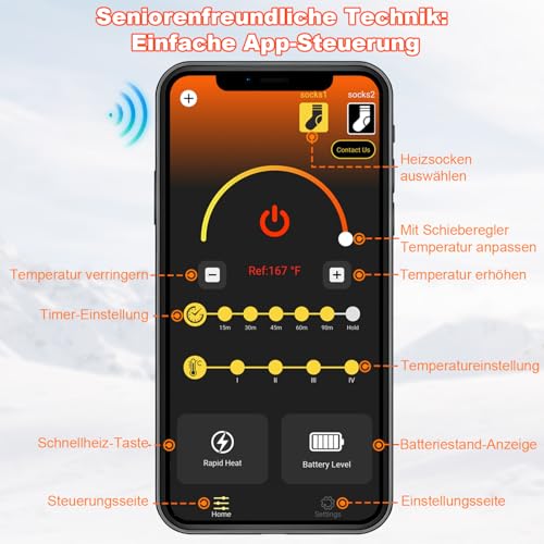 Beheizbare Socken Beheizte Socken,Heizsocken Skisocken 8000 mAh Wiederaufladbare Warme Socken Fußwärmer mit APP-Steuerung Warme Winter Socken Männer Frauen