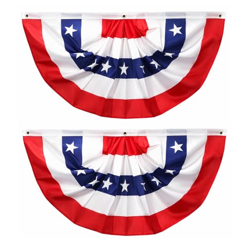 American Bunting Flags for Outside 4th of July Flags Outdoor USA Pleated Fan Flag 1.5x3 FT Patriotic Decor Bunting Banner Fourth of July Yard Decorations Red White and Blue Decor for Outside (2 Pack)