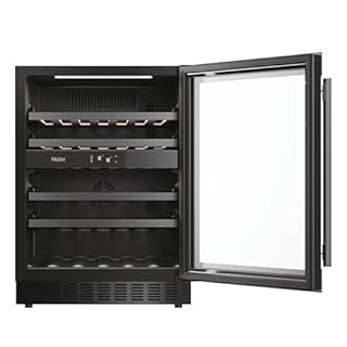 Haier H-WINE 700 | HAKWBD 60 / condizionatore per vino basso / 2 zone di temperatura per vino rosso, bianco e spumante/molto silenzioso/spazio per 44 bottiglie/illuminazione a LED/Touch Display / 4