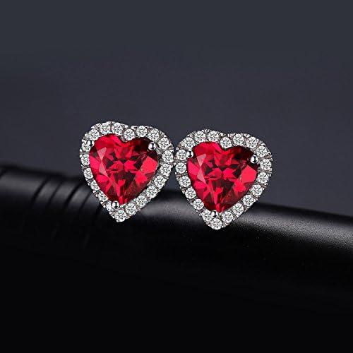 JewelryPalace Heart Of Ocean 3.8ct Created Red Ruby Love Forever Halo Stud Earrings For Women, 14K 925 Sterling Silver