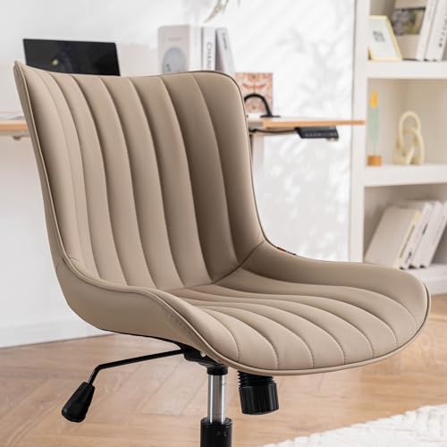 Image of YOUNIKE Green Office Desk Chair with Wheels Armless Vanity Chair Modern | Faux Leather Upholstered with Rocking Back, Swivel Height Adjustable Small Cute Computer Rolling Task Chair Ergonomic 300lb
