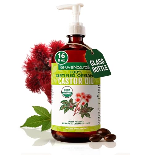 C CARE Castor Oil 100% Pure Organic Cold Pressed Unrefined Glass Bottle | USDA Certified Organic | Hexane Free Extra Virgin | for Hair Growth Eyebrows Eyelashes Skin and Castor Oil Pack Wrap