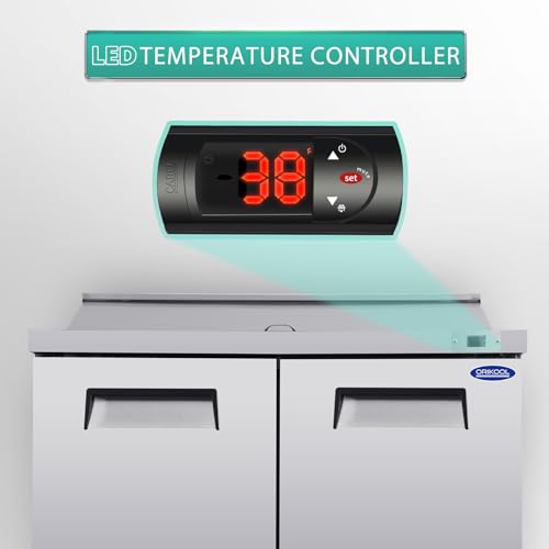 Image of Commercial Refrigerators,48 inch Cold Storage Worktop,Sandwich & Salad Prep Table with Butcher Block and Protection Lid,Defrost System,12 Food Pans Up to 4 inch Deep,for Restaurant,Bar,ETL Certified,Silver