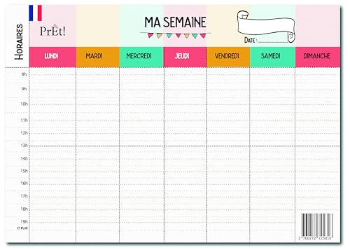 Prêt! | Emploi du Temps Scolaire & Semainier Famille A3 | Tableau Hebdomadaire Mural à Compléter | Organisation Enfants & Parents A3 | Recto-Verso
