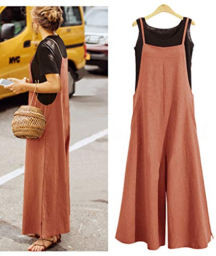 Yesno Women Casual Loose Boyfriend Bib Pants Summer Wide Leg Cotton Jumpsuits Rompers With Pockets Xs-5X (L Pzztyp2 Rust) #TOP1