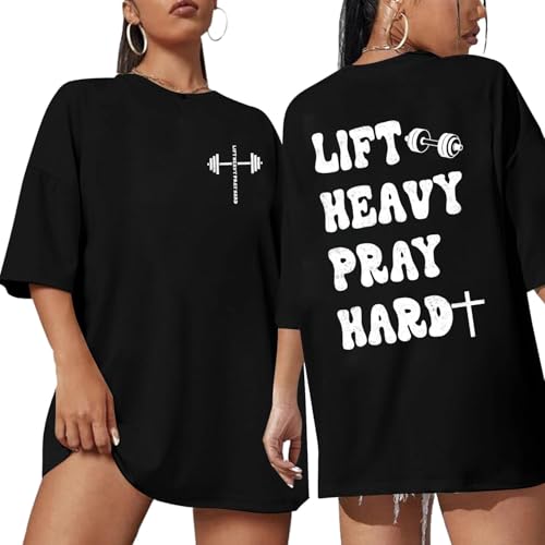 Funny Workout Gym Shirts for Women Oversized Be Happy Lift Heavy Shirt Weightlifting Graphic Tshirt Casual Gym Tops C-Black