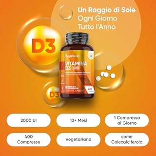 Vitamina D3 2000 UI Colecalciferolo (50mcg) Vegetariana, 400 Compresse (Scorta 13+ Mesi), 1 al Giorno, La Vitamina D Contribuisce alla Normale Funzione del Sistema Immunitario (EFSA), Senza Glutine