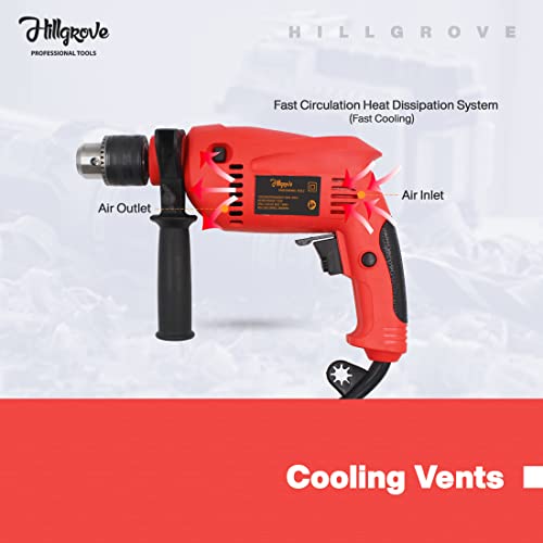 Image of Hillgrove HGPD1M2 All Purpose 700W Drill Machine with 5 Drill Bits for Making Holes in Metal /Wood /Concrete with Reverse Rotaion and Variable Speed Pistol Grip Drill (13 mm Chuck Size)