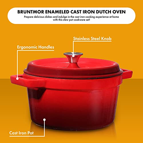 Bruntmor Pre-Seasoned 6.5 Qt Enameled Cast Iron Round Dutch Oven, 6.5 Quart Dutch Ovens Pot With Lid And Handle, Heavy Duty Casserole Dish, Hand Wash Only, Red #TOP1