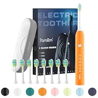 7AM2M Sonic Electric Toothbrush for Adults and Kids, with 8 Brush Heads and Travel Case,5 Modes with 2 Minutes Build in Smart Timer, One Charge Use for 90 Days, Rechargeable Toothbrushes (Orange)