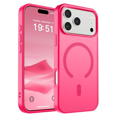 Image of SUPFINE Magnetic for iPhone 17 Pro Max Case (Compatible with MagSafe)(Military Grade Drop Protection) Translucent Matte Shockproof with Anti-Fingerprint Phone Cover 2025,Hot Pink