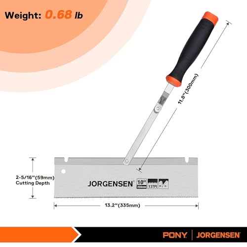 JORGENSEN 10\" Dovetail Reversible Saw, Professional Cutting Jamb Saw, 13TPI Double Ground Teeth Flush Cut Saw Spring Loaded Design Cranked Soft Handle, Shorten Door Frame, Tile Installation and Prep - Thumbnail 2