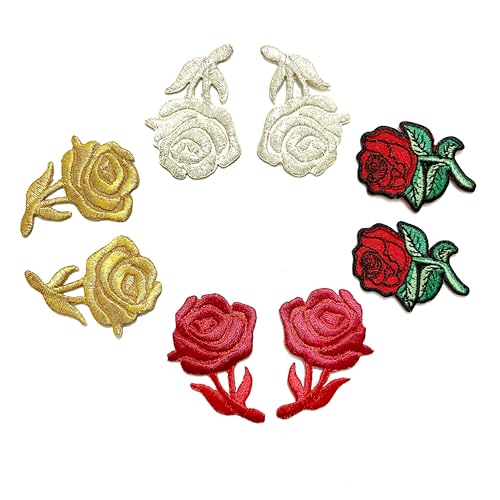 ushaworks Embroidered Rose Patches for Clothes Iron On Sew On Floral Appliques for Jackets, Bags, Jeans, Dresses & DIY Craft (Multicolor, Pack of 8 Pcs)