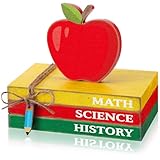 Yousoontic 4 Pcs Apple Table Decor Teacher Appreciation Gifts Wooden Apple Mini Book Stack Sign Graduation Table Centerpiece Back to School Decor for Home Mantle Tabletop Classroom School Office