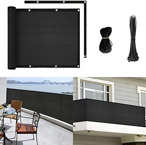 longdafei Balcony Privacy Screen, 3’x16.4’ Privacy Fence Screen, Privacy Fence Panels, Premium Porch Shade, Fence Covering for Patio Porch Deck Garden Outdoor Protection (Dark Black)