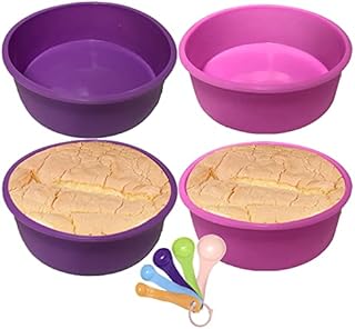 4 pcs 6 inch Silicone Cake Mould Round Non-Stick Cake Tins Layered Cake Baking Pans Molds Kitchen Bakeware Tray Pie Pastry Baking Trays - Pink and Purple