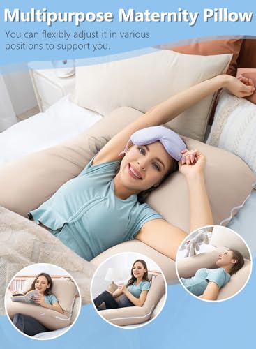 Image of Meiz Pregnancy Pillows, Pregnancy Pillows for Sleeping Cooling, Maternity Pillow U Shaped, Body Pillows for Adults, 55 inch Pregnant Pillow with Viscose Pillowcase, Khaki