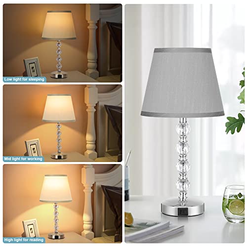 Acaxin Touch Bedside Lamps For Bedrooms Nightstand Set Of 3- Crystal Table Lamp With Usb C+A Charging Ports, 3 Way Dimmable Small End Side Table Lamp For Living/Guest/Dinning Room/Kitchen #TOP5