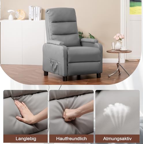 COMHOMA Relaxsessel Fernsehsessel mit Ruhesessel Liegesessel mit Liegefunktion, Federkissen mit Fußstütze Einzelliegesessel Wohnzimmer Schlafzimmer Heimkino PU-Grau – Bild 5