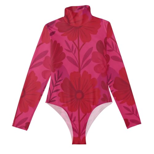Body de manga larga para mujer con textura roja intensa y cuello alto elegante