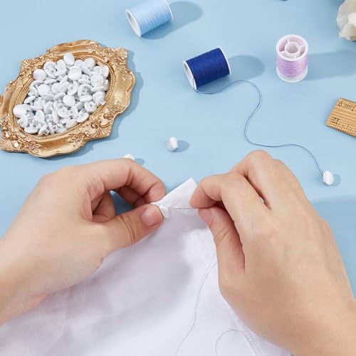 SUPERFINDINGS 100Pcs Silver Satin Cloth Buttons Mushroom Fabric Covered Buttons with Plastic Shank 0.37inch Round Buttons with 1 Hole for Wedding Dress Suits DIY Sewing - Image 3