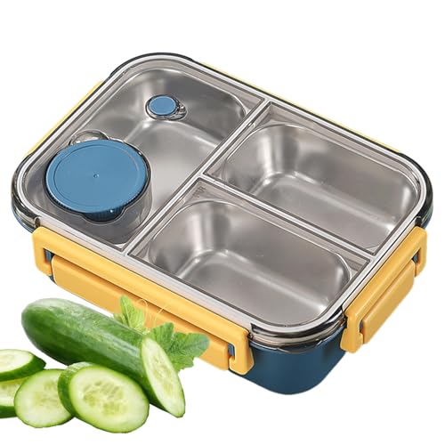 ステンレススチール弁当 - コンパートメント付き大人用ランチボックス、学生用サラダ容器、旅行用の安全な蓋、食事の準備や保管に最適、大型のポータブルキャリア,8.86x6.5x2.76インチ, 外出先でも信頼できる食品保存ソリューション