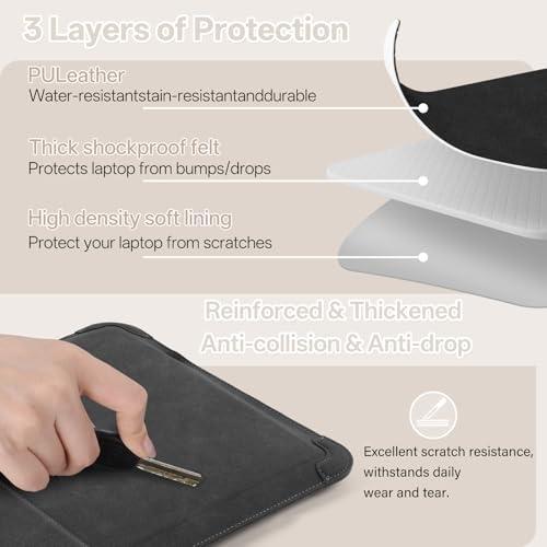 KiimLaa Etui na laptopa 13-14", z funkcją stojaka, do MacBook Pro 14" M4/M3/M2/M1, MacBook Pro/Air 13/13,6", mrożone etui ze skóry PU, magnetyczna torba na laptopa do HP, Dell 13-14", kolor czarny