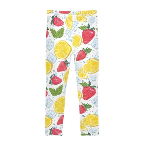Lemon Strawberrywhite Girls' Leggings Toddler Doodles Ice Cubes Kids Yoga Pants Dance Active Tights 4T2
