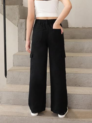 Floerns Girl's Flap Pocket Side Denim Jeans Straight Leg Loose Fit Cargo Pants2