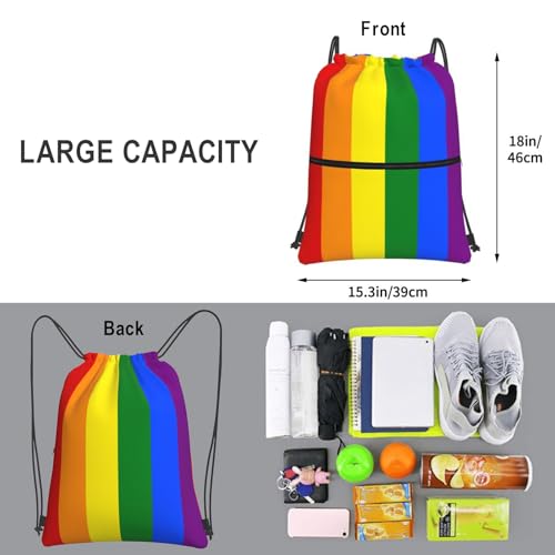Image of LGBT Gay Pride Drawstring Backpack, Waterproof Rainbow Lesbian Gym Drawstring Bags, String Bag Sackpack for Beach Yoga Traveling Gifts, Men Women Cinch Sports Sack with Zippered Pocket