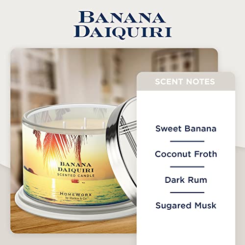 Premium Scented 4-Wick Candle, Banana Daiquiri, Homeworx By Slatkin & Co - 18 Oz - Long-Lasting Jar Candle, 30-55 Hours Burn Time - Sweet Banana, Coconut Froth, Dark Rum & Sugared Musk #TOP1