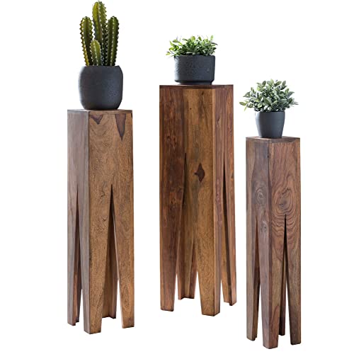 FineBuy Tables gigognes Ensemble Trois pièces Bois Massif Sheesham 25 x 100 x 25 cm | Table d'appoint Style Maison de Campagne | Meubles en Bois Table Basse | Table de Salon colonnes